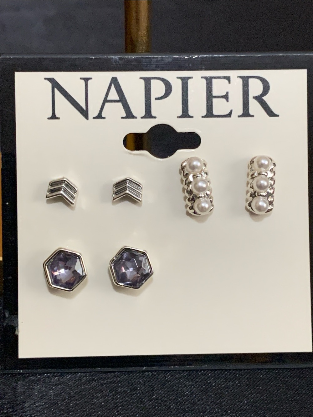 NWT Napier 3 pair set of silver tone stud earrings